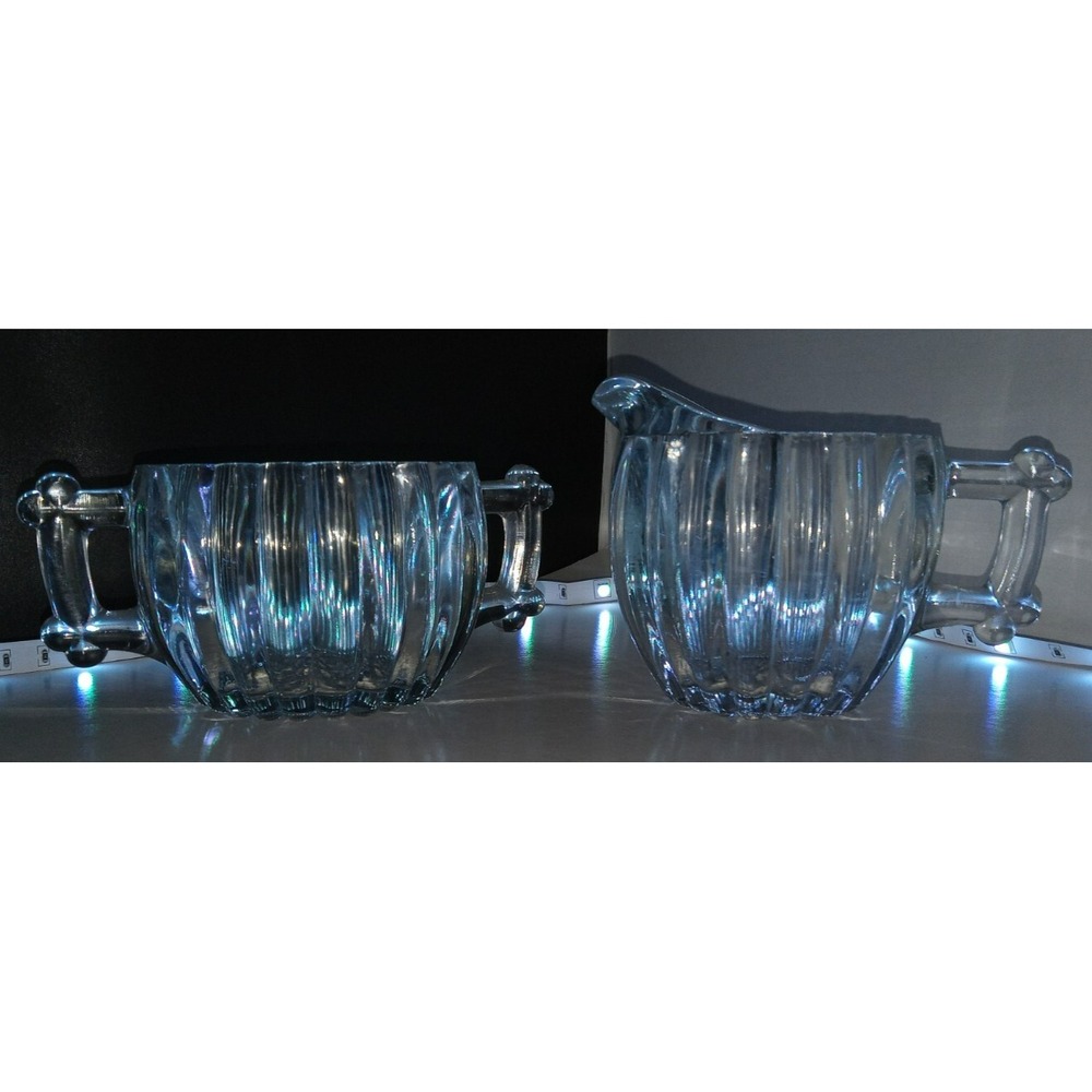 Vintage Jeanette National Ribbed Pattern Glass Sugar, Cream Bowl